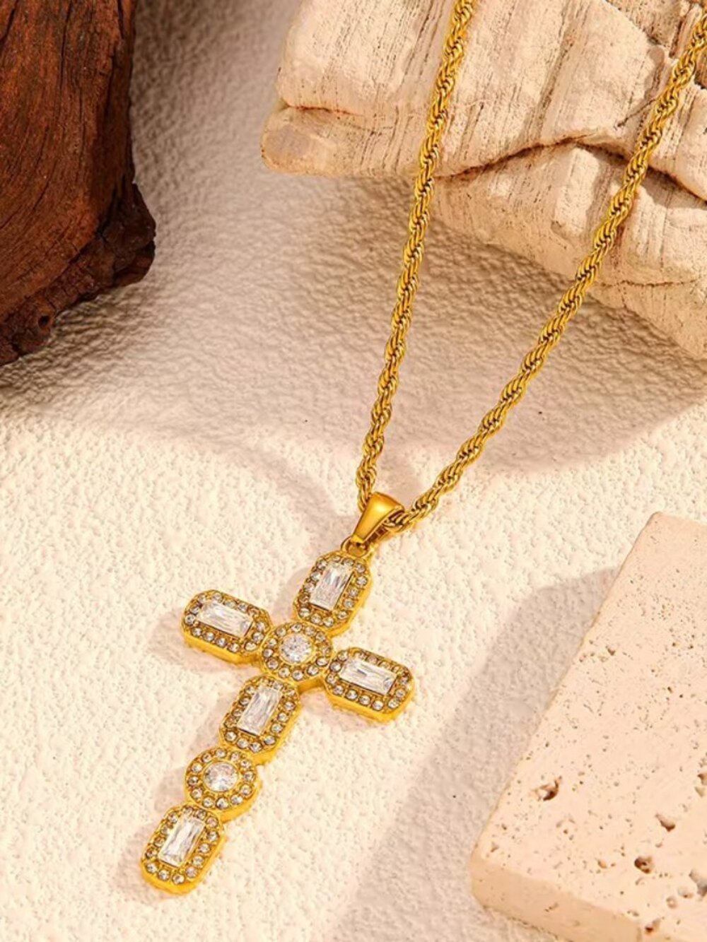 Grace Cross Necklace - Gold-Plated - Stainless Steel